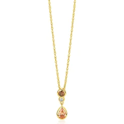 ZINZI gold plated zilveren collier 45cm met kleurrijke hanger (20mm) een speelse combinatie van vormen en kleuren champagne, bruin en wit ZIC2900