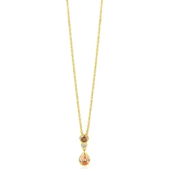 ZINZI gold plated zilveren collier 45cm met kleurrijke hanger (20mm) een speelse combinatie van vormen en kleuren champagne, bruin en wit ZIC2900