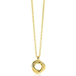 ZINZI gold plated zilveren collier 45cm met hanger van drie verbonden ringen (knoop-stijl) ZIC2890G