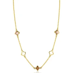 ZINZI gold plated zilveren collier 45cm met drie klavervormige zettingen met bruine kleurstenen ZIC2772