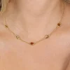 ZINZI gold plated zilveren collier 45cm met speelse vormen, bezet met bruine en olijfgroene kleurstenen ZIC2770