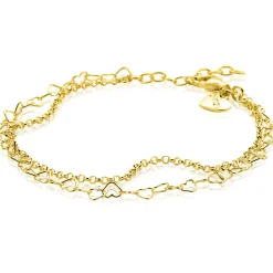 ZINZI gold plated zilveren dubbele armband met open hartjes schakels ZIA2775G