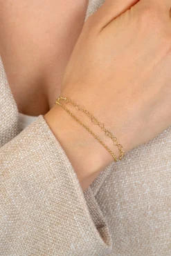ZINZI gold plated zilveren dubbele armband met open hartjes schakels ZIA2775G