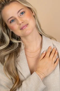 ZINZI goldplated zilveren dubbele schakelketting 40–45cm met fijne hartvormige schakels ZIC2775G