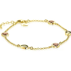 ZINZI gold plated zilveren fantasie armband met ronde vormen bruin en olijfgroen ZIA2770