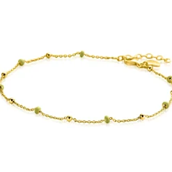 ZINZI gold plated zilveren fantasie enkelband met 7 geelgroene donuts en glanzende bolletjes 23-27cm ZIE2508