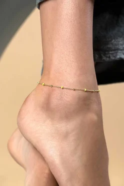 ZINZI gold plated zilveren fantasie enkelband met 7 geelgroene donuts en glanzende bolletjes 23-27cm ZIE2508