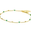 ZINZI gold plated zilveren fantasie enkelband met 7 groene donuts en glanzende bolletjes 23-27cm ZIE2509