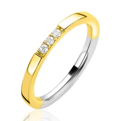 ZINZI goldplated zilveren gladde aanschuifring bezet met drie witte zirconia's ZIR2130Y