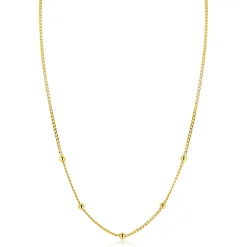 ZINZI gold plated zilveren gourmet ketting met vijf bolletjes 42–45cm ZIC2714G