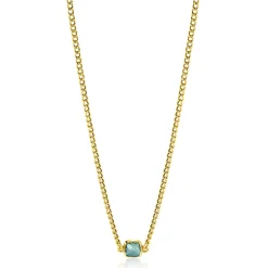 ZINZI gold plated zilveren gourmet ketting met vierkante zetting bezet met indigo blauwe kleursteen 40-45cm ZIC2417G