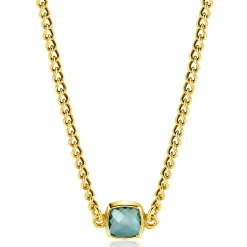 ZINZI gold plated zilveren gourmet ketting met vierkante zetting bezet met indigo blauwe kleursteen 40-45cm ZIC2417G