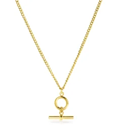 ZINZI gold plated zilveren gourmet ketting 45cm met trendy kapittelstokje en open rondje 40-45cm ZIC2359