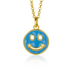 ZINZI gold plated zilveren hanger smiley rond 15mm met blauw emaille ZIH2312B (zonder collier)