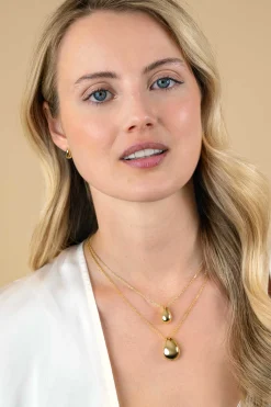 ZINZI gold plated zilveren jasseron ketting 45cm met luxe grote druppelvormige hanger (24mm) ZIC2637G