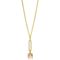 ZINZI gold plated zilveren jasseron ketting met schitterende open ovale vorm en vierkante hanger in licht roze 42-45cm ZIC2579