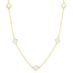 ZINZI gold plated zilveren ketting met vijf klavers 11mm in parelmoer 42-45cm ZIC-BF153