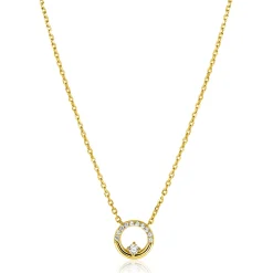 ZINZI gold plated zilveren ketting 42–45cm met ronde open hanger (12mm) en bezet met witte zirkonia's ZIC2725Y