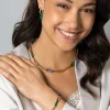 ZINZI gold plated zilveren ketting 45cm met paperclip-schakels en trendy schakels in lapisblauw en malachietgroen ZIC2455