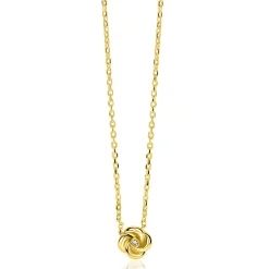 ZINZI gold plated zilveren ketting met hanger in roosdesign (9mm) en bezet met een witte zirkonia in het midden 42-45cm ZIC2872Y