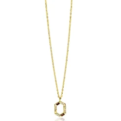 ZINZI gold plated zilveren ketting met zeshoekige hanger (18mm) bezet met champagne, bruine en witte kleurstenen 42-45cm ZIC2869