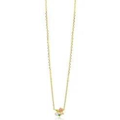 ZINZI gold plated zilveren ketting met speelse hanger (8mm) bezet met een mooie combinatie van bruine, groene en witte kleurstenen in verschillende slijpvormen 42-45cm ZIC2867