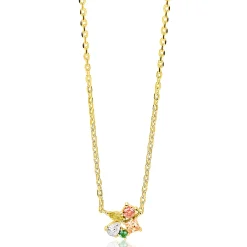 ZINZI gold plated zilveren ketting met speelse hanger (8mm) bezet met een mooie combinatie van bruine, groene en witte kleurstenen in verschillende slijpvormen 42-45cm ZIC2867