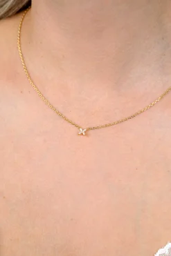 ZINZI gold plated zilveren ketting met bloem bezet met vier druppelvormige witte zirconia's 42-45cm ZIC2624