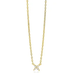 ZINZI gold plated zilveren ketting met bloem bezet met vier druppelvormige witte zirconia's 42-45cm ZIC2624