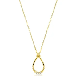 ZINZI goldplated zilveren ketting 45cm met open druppelvormige hanger, met bolletjes en drie witte zirkonia’s ZIC2839Y