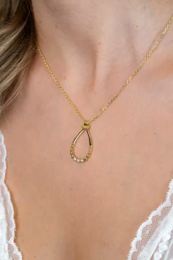 ZINZI goldplated zilveren ketting 45cm met open druppelvormige hanger, met bolletjes en drie witte zirkonia’s ZIC2839Y