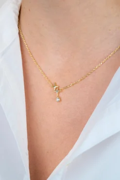 ZINZI goldplated zilveren ketting 45cm 'sterrendans' met twee speelse sterren en bungelende witte zirkonia ZIC2837