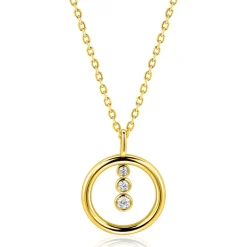 ZINZI gold plated zilveren ketting 45cm met ronde hanger en drie fonkelende witte zirkonia's ZIC2820Y