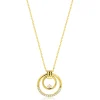 ZINZI goldplated zilveren ketting 45cm met elegante dubbele ronde hanger (24mm) speels bezet met witte zirkonia's ZIC2819