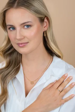 ZINZI goldplated zilveren ketting 45cm met ronde bolletjeshanger en bungelende witte zirkonia ZIC2816