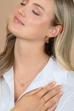 ZINZI goldplated zilveren ketting 45cm met ronde bolletjeshanger en bungelende witte zirkonia ZIC2816