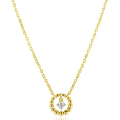 ZINZI goldplated zilveren ketting 45cm met ronde bolletjeshanger en bungelende witte zirkonia ZIC2816