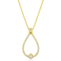 ZINZI goldplated zilveren ketting 45cm met grote sierlijke druppelvormige hanger 35mm met witte zirkonia’s ZIC2815