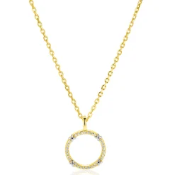 ZINZI goldplated zilveren ketting 45cm met open ronde hanger, verfraaid met X-details en witte zirkonia’s ZIC2814