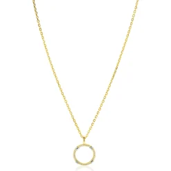 ZINZI goldplated zilveren ketting 45cm met open ronde hanger, verfraaid met X-details en witte zirkonia’s ZIC2814