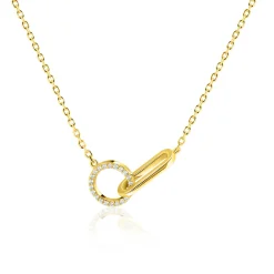 ZINZI gold plated zilveren ketting 45cm met twee verbonden schakels, bezet met witte zirkonia's ZIC2809