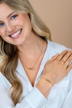 ZINZI gold plated zilveren ketting 45cm met twee verbonden schakels, bezet met witte zirkonia's ZIC2809