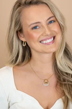 ZINZI goldplated zilveren ketting 45cm met stijlvolle dubbele hanger, bezet met witte zirconia's ZIC2806Y
