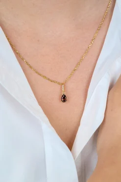 ZINZI goldplated zilveren ketting 45cm met bruine druppelvormige kleursteen ZIC2804