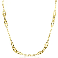 ZINZI gold plated zilveren ketting 45cm met paperclip schakels en dubbele geknoopte schakels ZIC2798