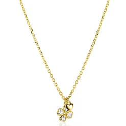 ZINZI goldplated zilveren ketting 45cm met klavertje vier en hartje hanger ZIC2783Y