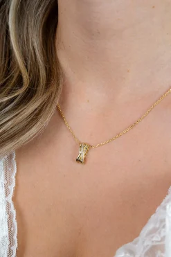 ZINZI gold plated zilveren ketting 42–45cm met luxe cross-over hanger (16mm) bezet met witte zirkonia's ZIC1790Y