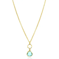 ZINZI gold plated zilveren ketting met open rondje en ovale hanger, bezet met turquoise kleursteen 40-45cm ZIC2716G