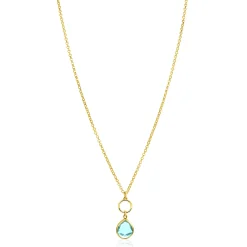 ZINZI gold plated zilveren ketting met open rondje en ovale hanger, bezet met turquoise kleursteen 40-45cm ZIC2716G
