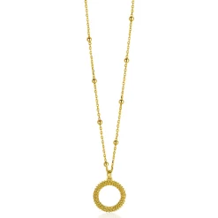 ZINZI gold plated zilveren ketting met kleine bolletjes en ronde hanger (12mm) met bolstructuur 42-45cm ZIC2704G